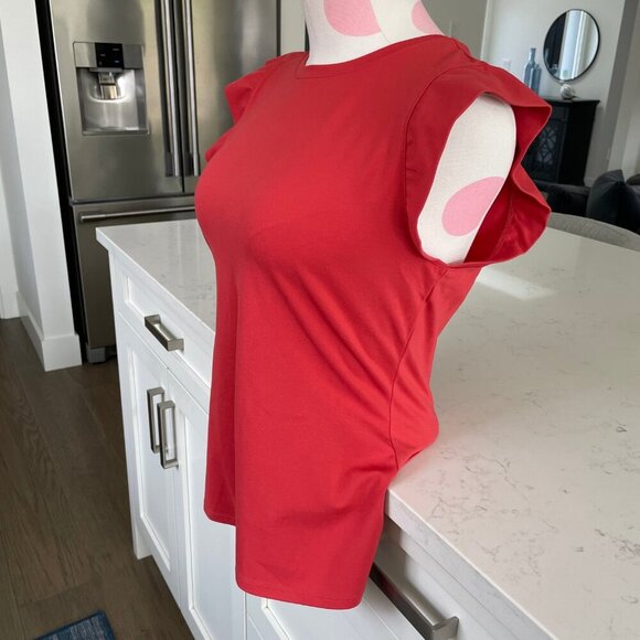 RW&CO. Responsible Crew Nk Flutter Sleeve Viscose Nylon Blend Top Lt. Red S NWT - Picture 6 of 10